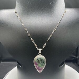 Handmade Natural Ruby Zoisite Sterling Silver Pendant Necklace | 18” Chain